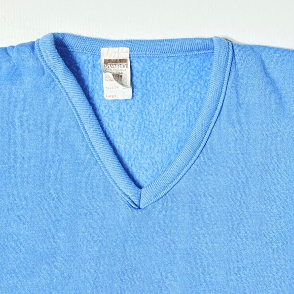 Vintage 70s Montgomery Ward Light Blue V-Neck Acrylic Sweatshirt USA Men L - Picture 3 of 6